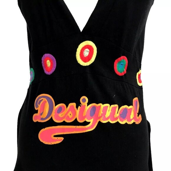 SOLD! DESIGUAL Swing Dress V-neck Floral Rio Flowers Dragons Print Embroidery M - Picture 8 of 13